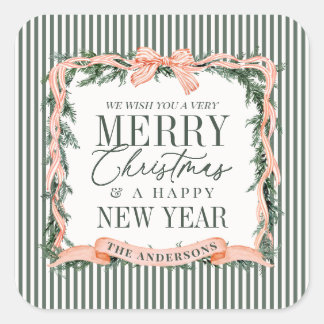 Adesivo Quadrado Christmas Garland Ribbon Frame
