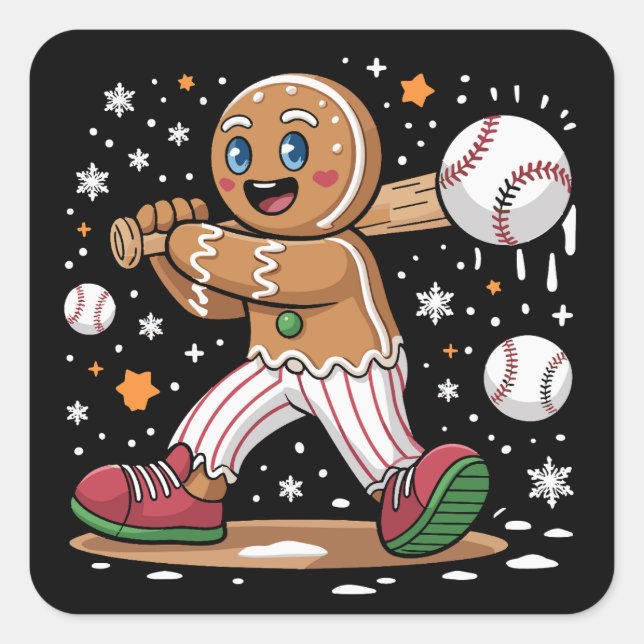 Adesivo Quadrado Christmas Gingerbread Man Sports Player Baseball  (Frente)