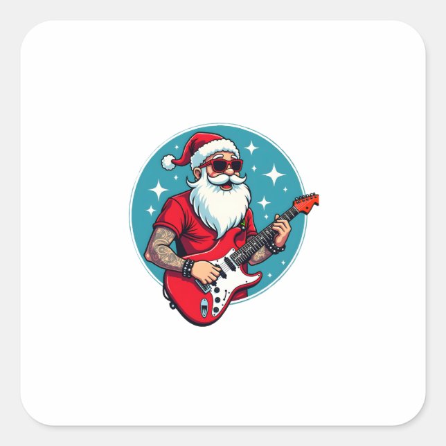 Adesivo Quadrado Christmas guitarist  Rockmusic Christmas (Frente)