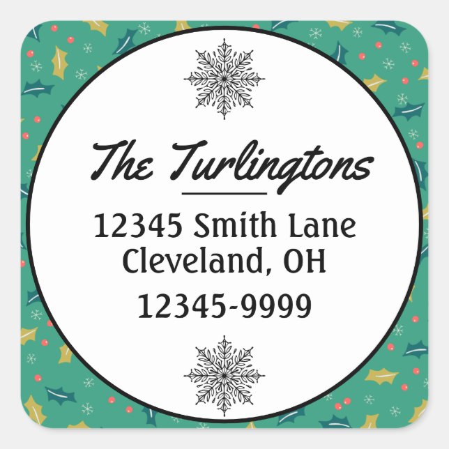 Adesivo Quadrado Christmas Holly Sai e Berries Endereço de Devoluçã (Frente)