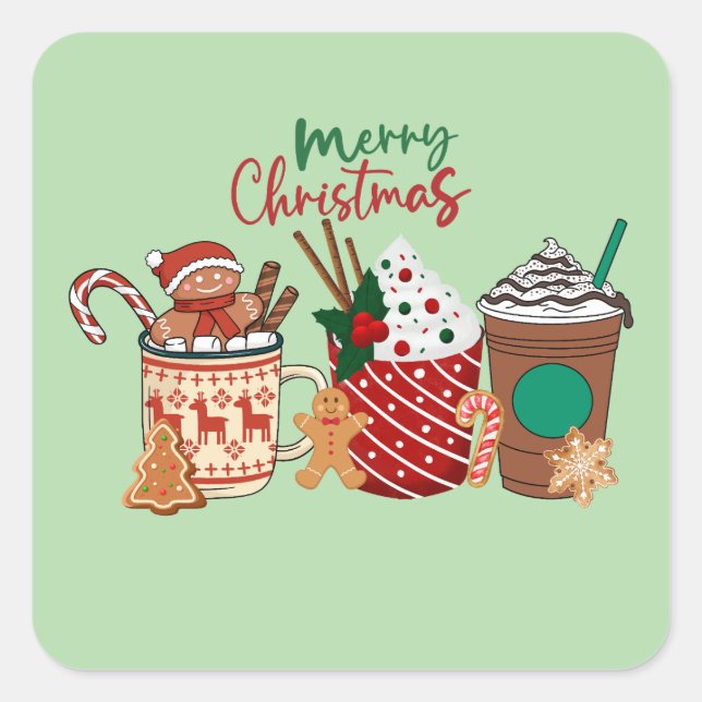 Adesivo Quadrado Christmas Hot Cocoa & Coffee Sticker  (Frente)