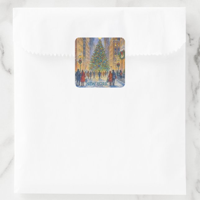 Adesivo Quadrado Christmas in New York Sticker, Winter City Scene  (Bolsa)