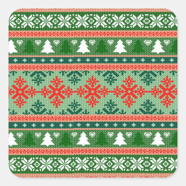 Adesivo Quadrado Christmas Knitting Pattern (Frente)