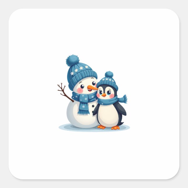 Adesivo Quadrado Christmas Merry Christmas For Gift Penguin Snowman (Frente)