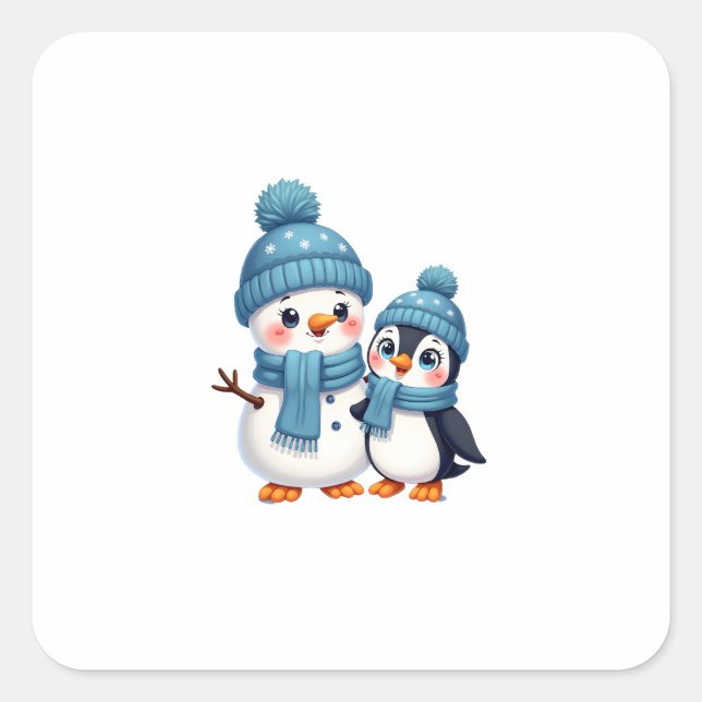 Adesivo Quadrado Christmas Merry Christmas For Gift Penguin Snowman (Frente)