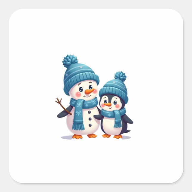 Adesivo Quadrado Christmas Merry Christmas For Gift Penguin Snowman (Frente)