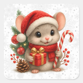 Adesivo Quadrado Christmas Mouse Stickers