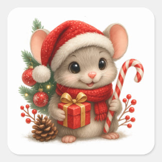 Adesivo Quadrado Christmas Mouse Stickers