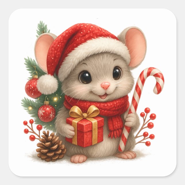 Adesivo Quadrado Christmas Mouse Stickers (Frente)