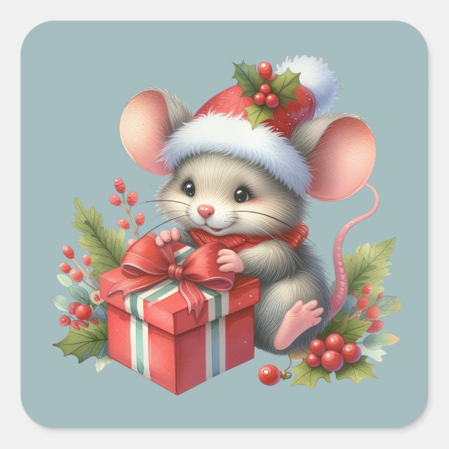 Adesivo Quadrado Christmas Mouse Stickers (Frente)