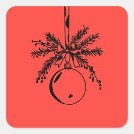Adesivo Quadrado Christmas ornament with bow and pine branch