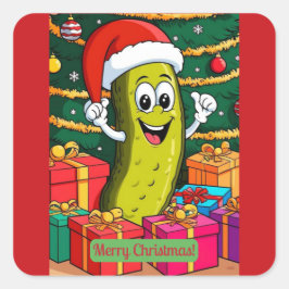Adesivo Quadrado Christmas Pickle Cartoon Character Presents