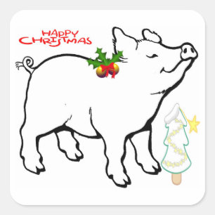 ADESIVO QUADRADO **CHRISTMAS PIG** OS ESTICKERS DIZEM "NATAL DE MER