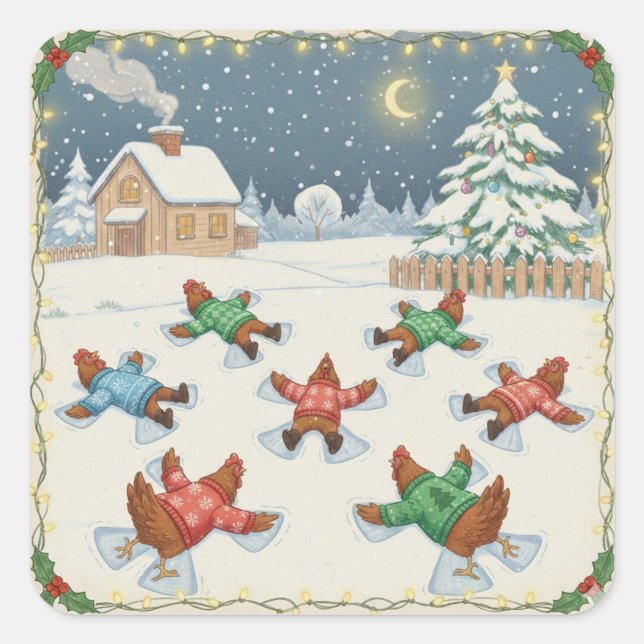 Adesivo Quadrado Christmas Poultry in Motion, Christmas Stickers (Frente)