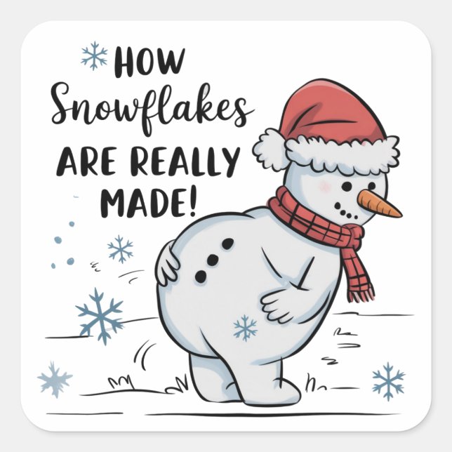 Adesivo Quadrado Christmas Snowman How Snowflakes Are Really Made  (Frente)