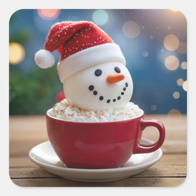 Adesivo Quadrado Christmas Snowman In Hot Cocoa (Frente)