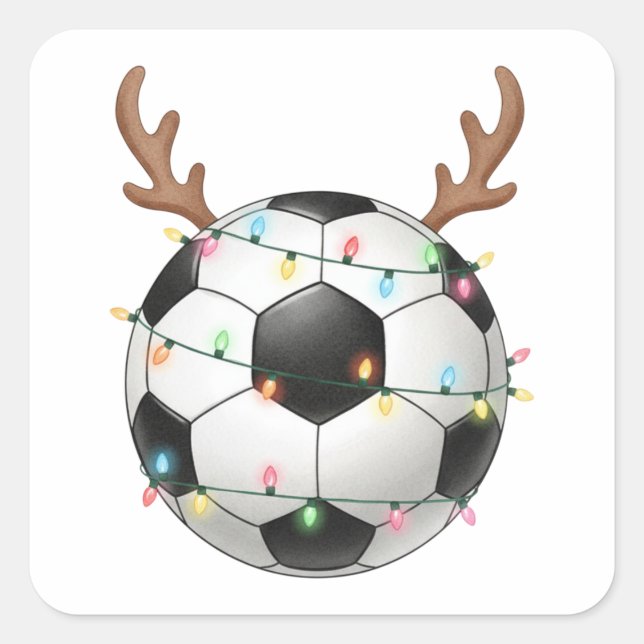 Adesivo Quadrado Christmas Soccer Reindeer Football Lights (Frente)