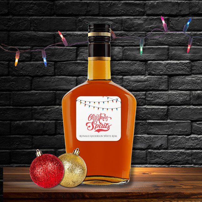 Adesivo Quadrado Christmas Spirits Custom Name with Holiday Lights  (Criador carregado)