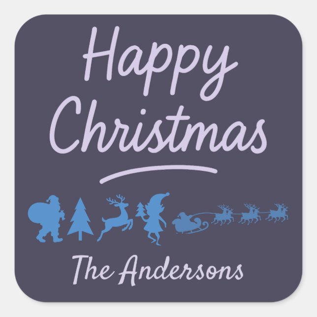 Adesivo Quadrado Christmas Sticker in blue silhouette  (Frente)