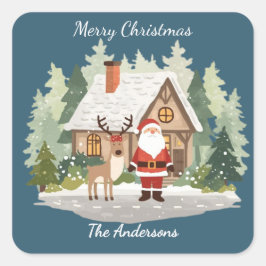 Adesivo Quadrado Christmas Stickers Personalized Santa and Reindeer