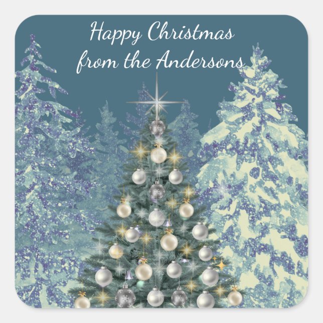 Adesivo Quadrado Christmas Stickers - Winter Wonderland Chic Design (Frente)