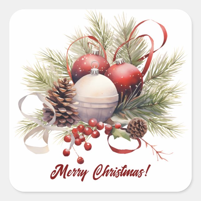 Adesivo Quadrado Christmas Tree Ornaments Pine Cones (Frente)