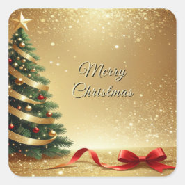 Adesivo Quadrado Christmas Tree Ribbons Holiday Sticker