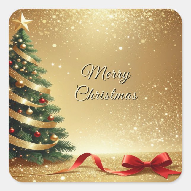Adesivo Quadrado Christmas Tree Ribbons Holiday Sticker (Frente)
