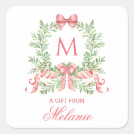 Adesivo Quadrado Christmas Wreath w/ Bow | Monogram