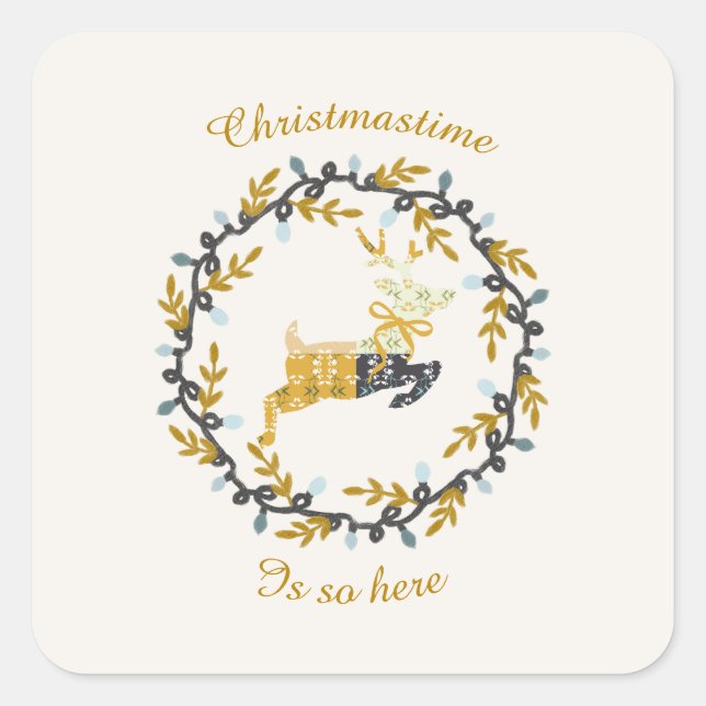 Adesivo Quadrado Christmastime Deer & Wreath Yellow Cream        (Frente)