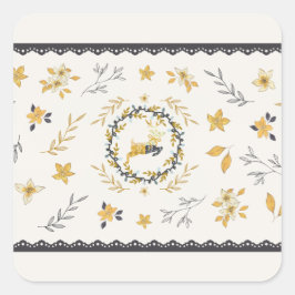 Adesivo Quadrado Christmastime Deer Yellow Cream Floral Blue