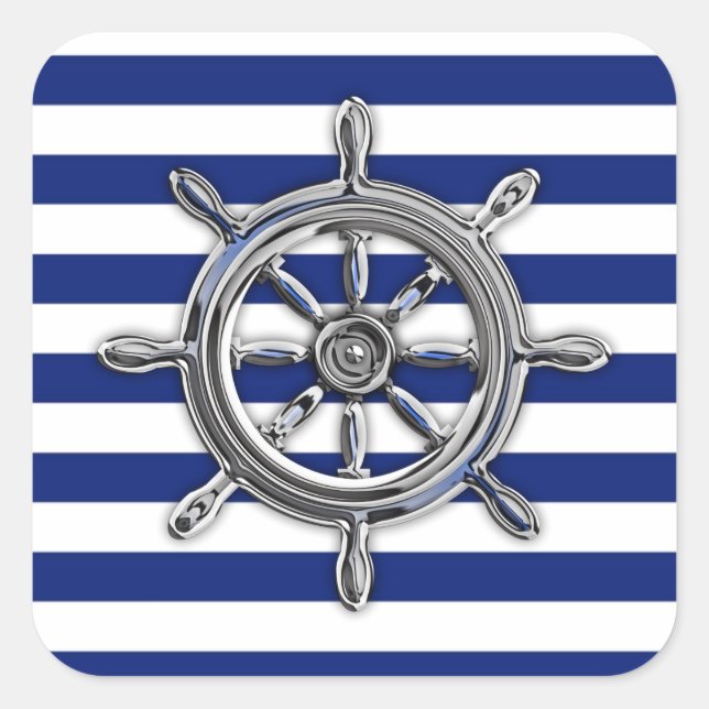 Adesivo Quadrado Chrome Like Wheel on Nautical Stripes (Frente)
