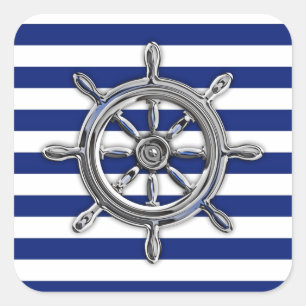 Adesivo Quadrado Chrome Like Wheel on Nautical Stripes