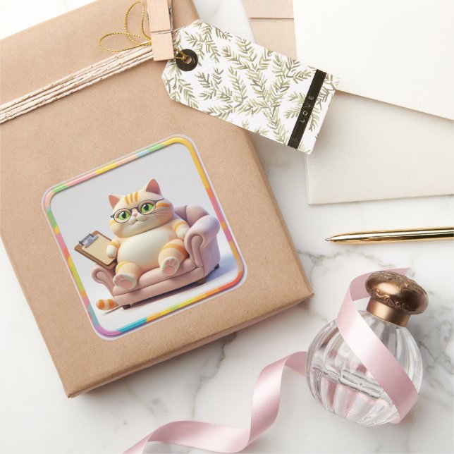 Adesivo Quadrado Chubby Tabby Couch Time (Presentear)