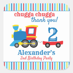 Adesivo Quadrado Chugga Chugga Comboio Favor de Aniversário