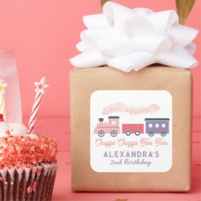 Adesivo Quadrado Chugga Chugga Dois Comboios Rosa segundo aniversár (Festa)