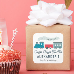 Adesivo Quadrado Chugga Chugga Dois segundo aniversário Azul de Com