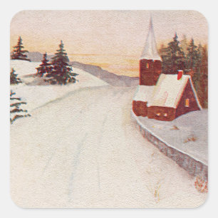 Adesivo Quadrado Church Christian Snow Winter