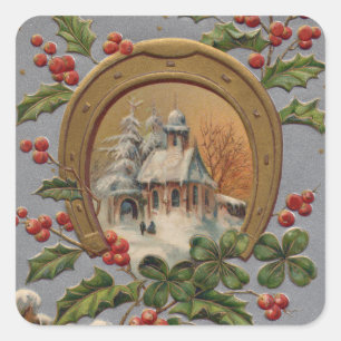 Adesivo Quadrado Church Holly Four Folheto Clover Dourado