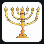 Adesivo Quadrado Church Menorah<br><div class="desc">Uma igreja menorah em ouro com muitas velas. Esta design parece realmente eficaz neste adesivo</div>
