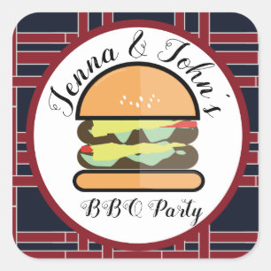 Adesivo Quadrado CHURRASCO Barbecue Bebê Q Chá de fraldas de aniver