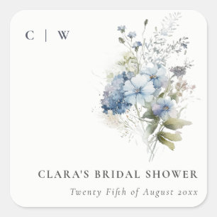 Adesivo Quadrado Chuva Azul Água Cottage Floral Chuveiro Nupcial