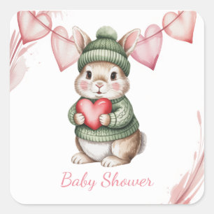 Adesivo Quadrado Chuva de Amor Coelhinho Aquarela Baby Shower
