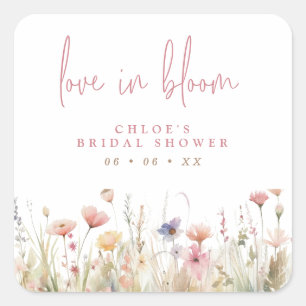 Adesivo Quadrado Chuva de Amor de Flores Silvestres Rosa em Flor Ch