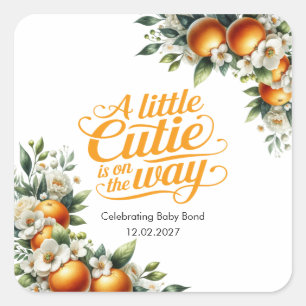 Adesivo Quadrado Chuva de Amor Laranja - Baby Shower Personalizado
