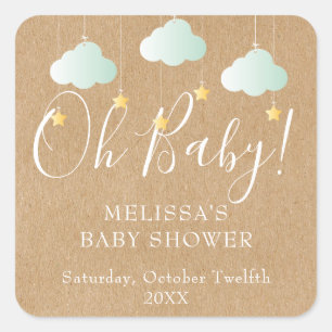 Adesivo Quadrado Chuva de Amor Rustic Kraft Twinkle Twinkle Oh Baby