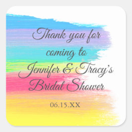 Adesivo Quadrado Chuva de Arco-íris Elegante Personalizada para Chá