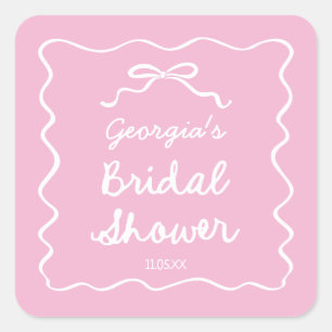 Adesivo Quadrado Chuva de Arroz Bridal Shower Rosa Branco Desenhado