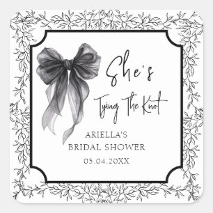 Adesivo Quadrado Chuva de Arroz com Laço Preto: Ela Está Se Casando