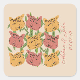Adesivo Quadrado Chuva de Arroz de Guepardo Plantas da Selva